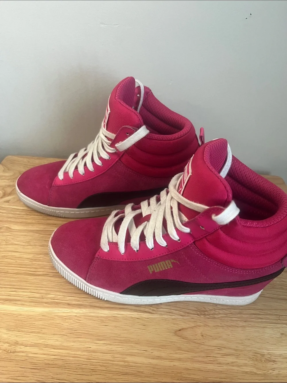 Puma Kids' Hot Pink High-Top Sneakers with White Laces